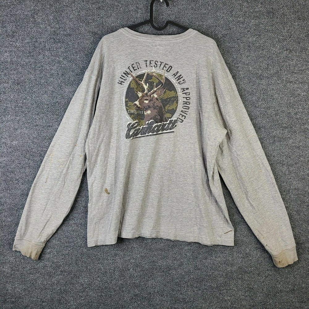 Carhartt Hunter Tested And Approved Long Sleeve T-shirt Mens L Gray Graphic